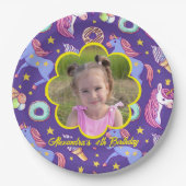 かわいいカスタムフォトユニコーン、ドーナツ&アイスクリーム ペーパープレート (正面)