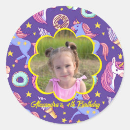 かわいいカスタムフォトユニコーン、ドーナツ&アイスクリーム ラウンドシール