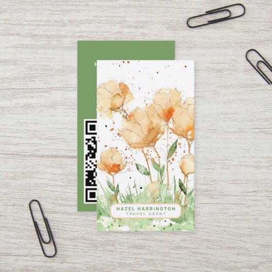 かわいいカスタムフローラQRコードスキャン可能お洒落 名刺 (正面/裏面インサイチュ)