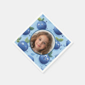 かわいいカスタムブルーベリーの写真と名前紙プレート スタンダードカクテルナプキン (角)