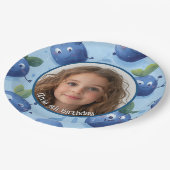 かわいいカスタムブルーベリーの写真と名前紙プレート ペーパープレート (アングル)