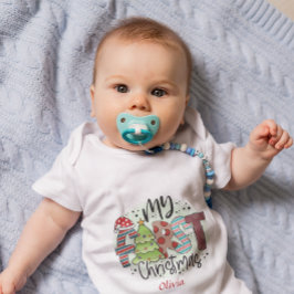 かわいいカスタムベビーの初めてのクリスマスツリースター ベビーボディスーツ