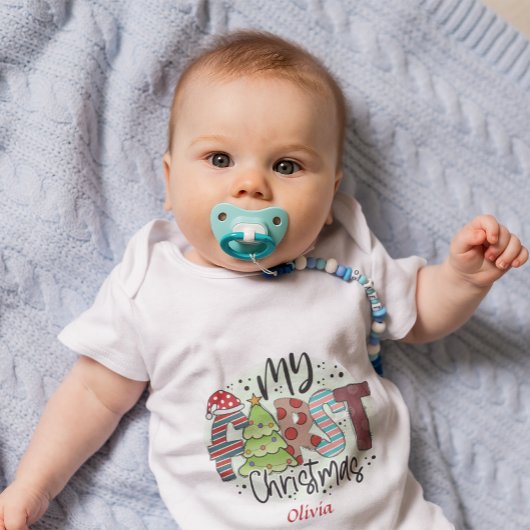 かわいいカスタムベビーの初めてのクリスマスツリースター ベビーボディスーツ