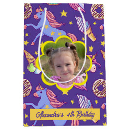 かわいいカスタムユニコーン、ドーナツ&アイスクリーム ミディアムペーパーバッグ