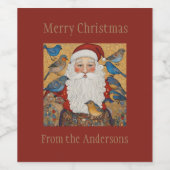 かわいいカスタムリッチレッドサンタクロスブルーバード ワインラベル (シングルラベル)