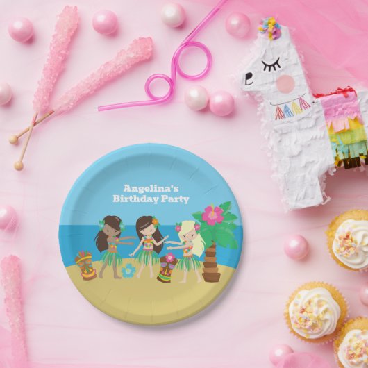 かわいいカスタムルアウ（ハワイ式宴会）ビーチフラガールズバースデーパーティー ペーパープレート (パーティー)