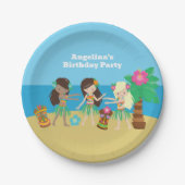 かわいいカスタムルアウ（ハワイ式宴会）ビーチフラガールズバースデーパーティー ペーパープレート (正面)