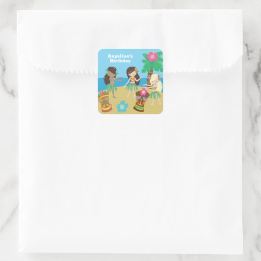 かわいいカスタムルアウ（ハワイ式宴会）ビーチ誕生日パーティーフラガールズ スクエアシール (バッグ)