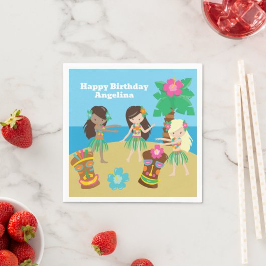 かわいいカスタムルアウ（ハワイ式宴会）ビーチ誕生日パーティーフラガールズ スタンダードカクテルナプキン (インサイチュ)