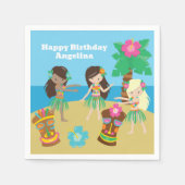 かわいいカスタムルアウ（ハワイ式宴会）ビーチ誕生日パーティーフラガールズ スタンダードカクテルナプキン (正面)