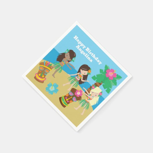 かわいいカスタムルアウ（ハワイ式宴会）ビーチ誕生日パーティーフラガールズ スタンダードカクテルナプキン (角)
