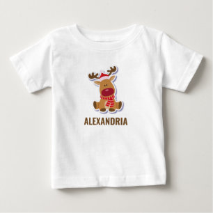 かわいいカスタムルドルフのトナカイのサンタクロースのクリスマス ベビーTシャツ