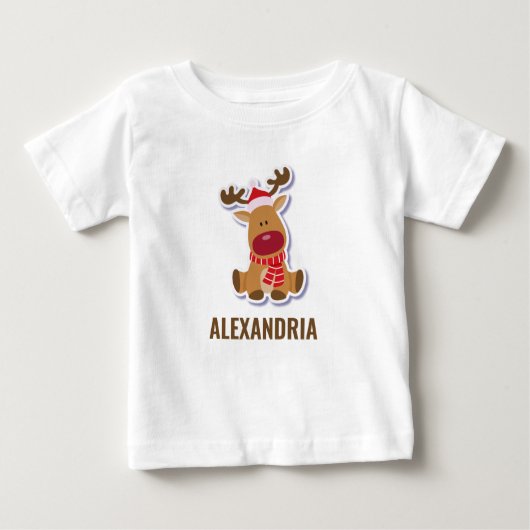 かわいいカスタムルドルフのトナカイのサンタクロースのクリスマス ベビーTシャツ (正面)