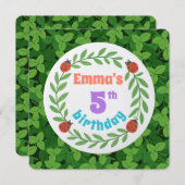 かわいいカスタムレディバグ&リーフ 5歳の誕生日 サンキューカード (正面/裏面)