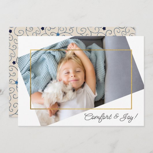 かわいいカスタム写真心地よいと喜びクリスマス シーズンカード (正面/裏面)