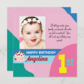 かわいいカスタム写真1st誕生日フラットサンキューカード サンキューカード (正面/裏面)