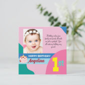 かわいいカスタム写真1st誕生日フラットサンキューカード サンキューカード (スタンド正面)