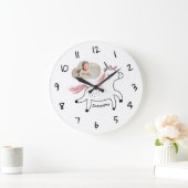 かわいいカスタム写真&名前のユニコーン子供用壁掛け時計 ラージ壁時計 (ホーム)