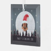 かわいいカスタム初めてのクリスマスパピー写真テンプレート ガラスオーナメント (正面左)