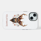かわいいカスタム動物スマホケース。鹿の頭。ブラウン iPhone 15ケース (裏面横)