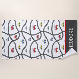 かわいいカスタム小さな男の子の名前キッズカー ビーチタオル