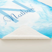 かわいいカスタム抽象芸術ベビーブルーモノグラム名 シェルパブランケット (3/4)