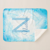 かわいいカスタム抽象芸術ベビーブルーモノグラム名 シェルパブランケット (正面(横))