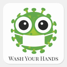 かわいいカスタム文字グリーンウイルス胚絵文字ウォッシュハンド スクエアシール