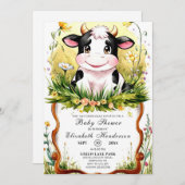 かわいいカスタム水彩牛の赤ちゃんシャワー 招待状 (正面/裏面)