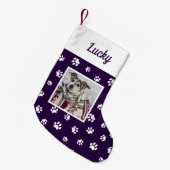 かわいいカスタム犬の写真名紫の白い前足 スモールクリスマスストッキング (正面 (吊り時))