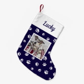 かわいいカスタム犬の写真名青い白い前足 スモールクリスマスストッキング (正面 (吊り時))