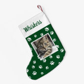かわいいカスタム猫の写真名緑の白い前足 スモールクリスマスストッキング (裏面 (吊り時))