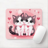 かわいいカスタム猫カップル水彩色バレンタインデー マウスパッド (マウス)