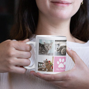 かわいいカスタム猫フォトコラージピンクポープリント コーヒーマグカップ