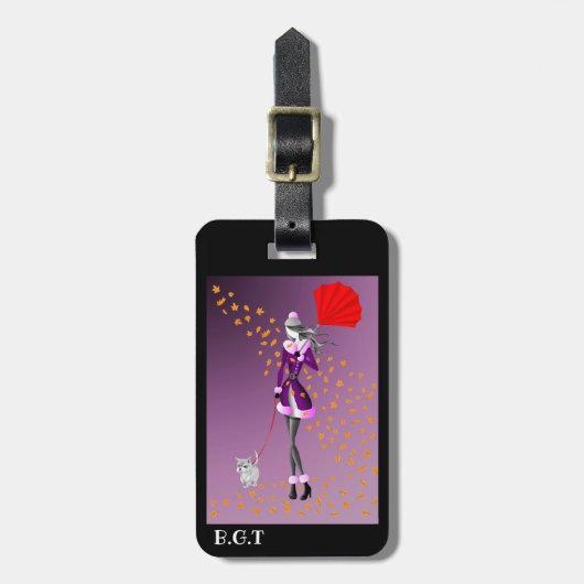 かわいいカスタム秋の犬の散歩ラゲッジタグ ラゲッジタグ (正面縦)