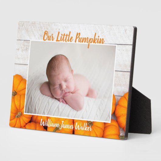 かわいいカスタム秋ベビーカボチャ生まれたばかりの写真 フォトプラーク (側面)