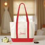 かわいいカスタム花嫁のギフトレッド トートバッグ<br><div class="desc">愛らしい赤いトートバッグで花嫁のスマイルをカスタム作りなさい!結婚式の運日の必需品に最適な、これらのバッグは両方と実用的スタイリッシュである。彼らが愛するであろう思いやりあるパーソナライズされた贈り物であなたの感謝を示しなさい。</div>