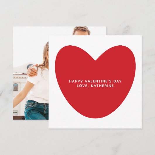 かわいいカスタム赤いハート文字写真バレンタインデー カード (正面/裏面)