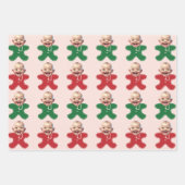 かわいいカスタム顔フォトジンジャーブレッドマンクリスマス ラッピングペーパーシート (正面3)