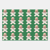 かわいいカスタム顔フォトジンジャーブレッドマンクリスマス ラッピングペーパーシート (正面)