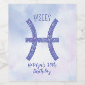 かわいいカスタム魚座サイン紫の誕生日パーティー ワインラベル (シングルラベル)