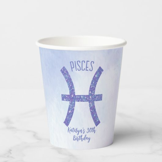 かわいいカスタム魚座サイン紫の誕生日パーティー 紙コップ (裏面)