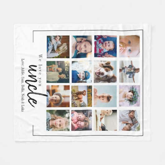 かわいいカスタム16枚の写真付きのおじさんの贈り物 フリースブランケット (正面(横))