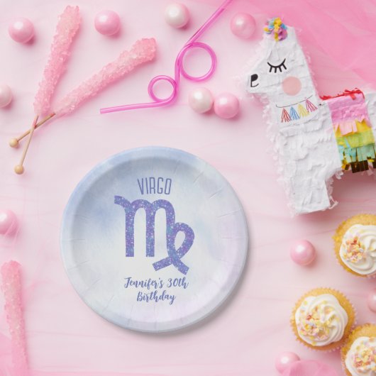 かわいいカスタム《星座》乙女座パープルアストロロジーバースデーパーティー ペーパープレート (パーティー)
