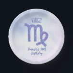 かわいいカスタム《星座》乙女座パープルアストロロジーバースデーパーティー ペーパープレート<br><div class="desc">この紫かわいらしとラベンダーの《星座》乙女座誕生日パーティー紙プレートは、〔占星術の〕十二宮図からあなたのサイン占星術のを、星座のように美しい輝きで特色づける。9月カスタマイズ末か初めの誕生日の人のためのキュラシースクリプトにあなたの名前を付けたこのかわいい威厳がある装飾。</div>