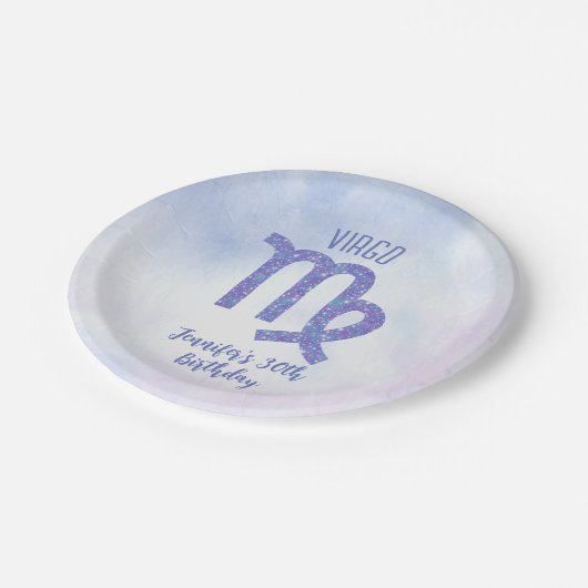 かわいいカスタム《星座》乙女座パープルアストロロジーバースデーパーティー ペーパープレート (アングル)