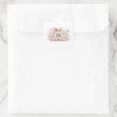 かわいいカスタムQRコード 猫 パステルピンクの花 スクエアシール (バッグ)