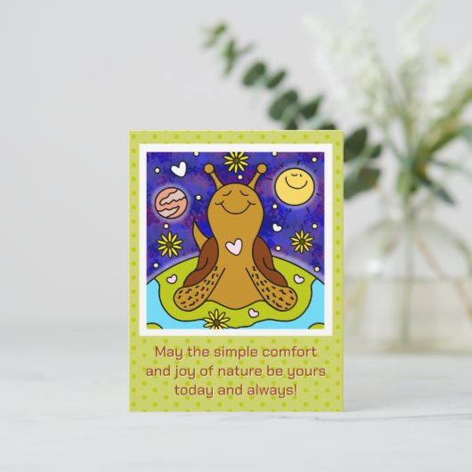 かわいいカタツムリが地球の日を楽しむ | シーズンポストカード (スタンド正面)