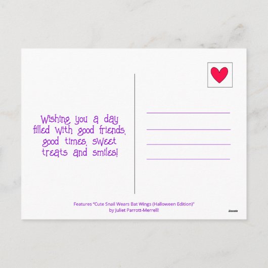 かわいいカタツムリとこうもりウイングハッピーハローウィン シーズンポストカード (裏面)