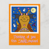 かわいいカタツムリとこうもりウイングハッピーハローウィン シーズンポストカード (正面)